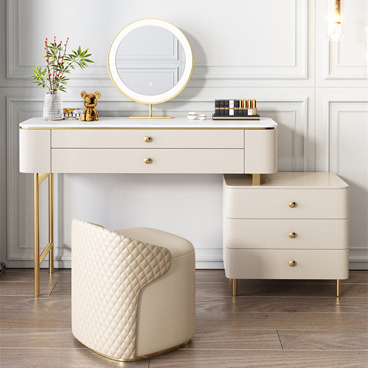 White Rock Sheet Top Gold Metal Base Glam Style 2/5 Drawers Dresser