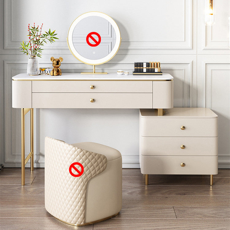 White Rock Sheet Top Gold Metal Base Glam Style 2/5 Drawers Dresser