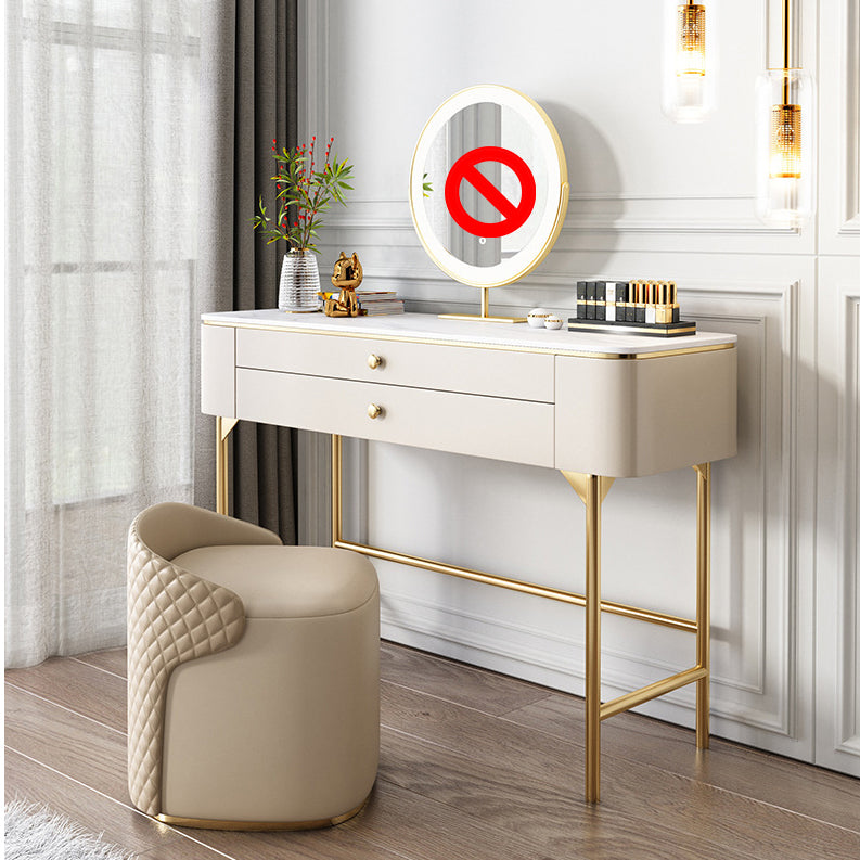 White Rock Sheet Top Gold Metal Base Glam Style 2/5 Drawers Dresser