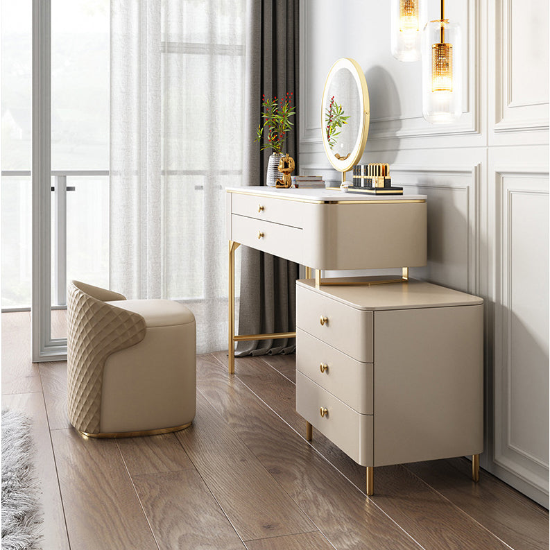 White Rock Sheet Top Gold Metal Base Glam Style 2/5 Drawers Dresser