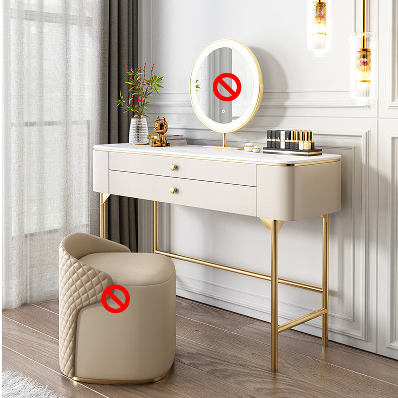 White Rock Sheet Top Gold Metal Base Glam Style 2/5 Drawers Dresser