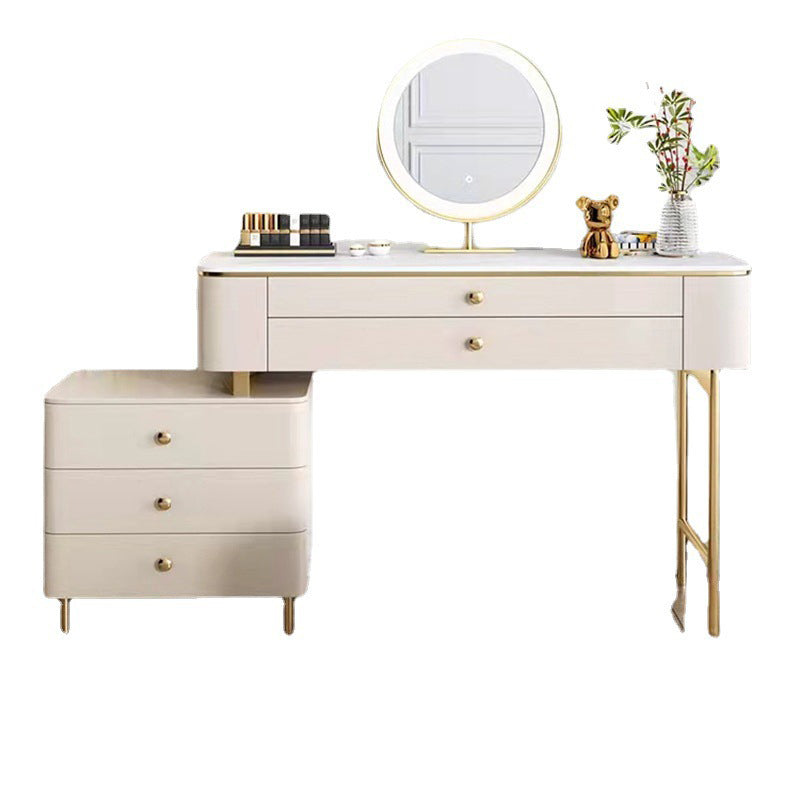 White Rock Sheet Top Gold Metal Base Glam Style 2/5 Drawers Dresser