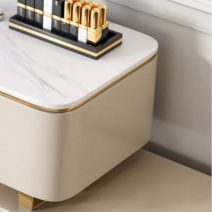 White Rock Sheet Top Gold Metal Base Glam Style 2/5 Drawers Dresser