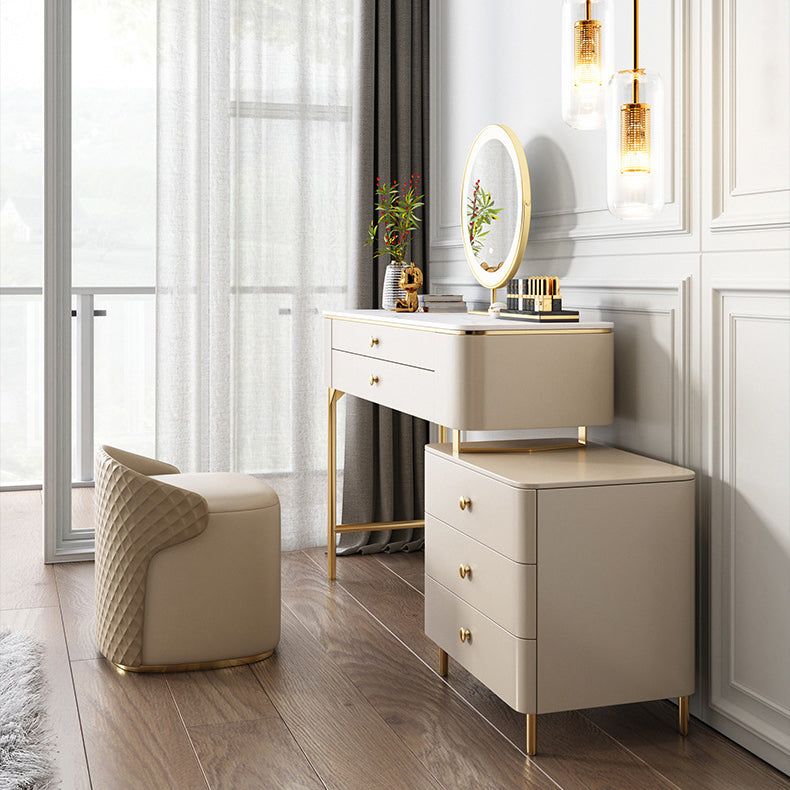 White Rock Sheet Top Gold Metal Base Glam Style 2/5 Drawers Dresser