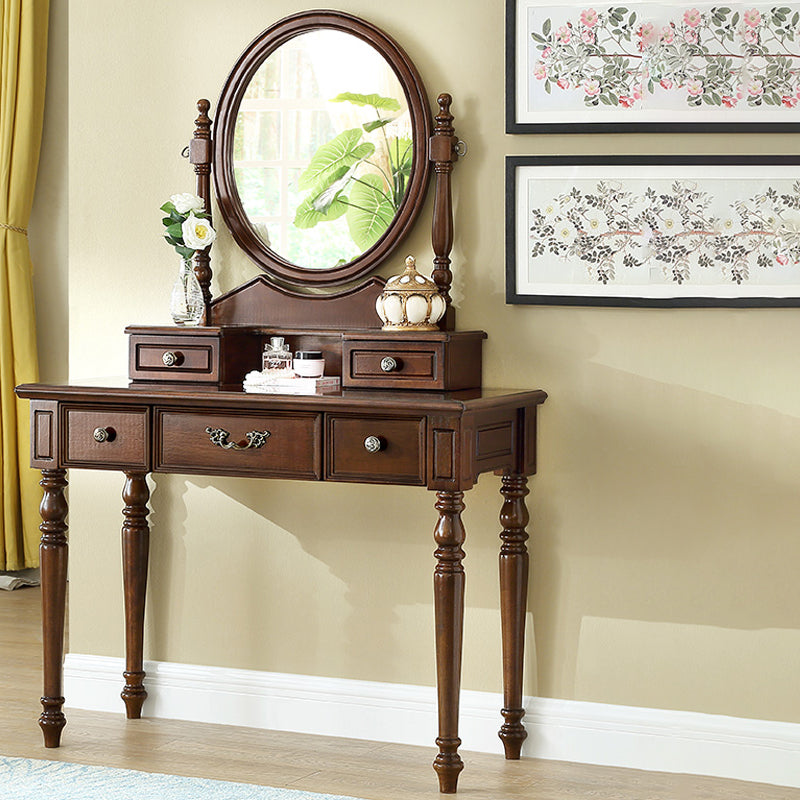 17.7"Wide Wood Makeup Vanity Set with Drawers and Mirror, Brown