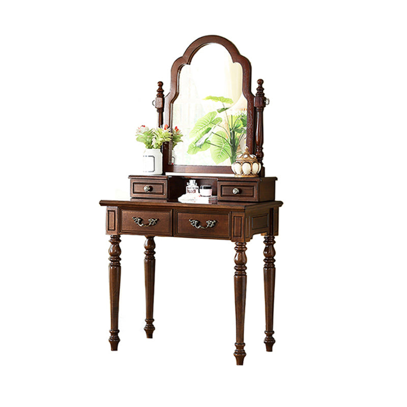 17.7"Wide Wood Makeup Vanity Set with Drawers and Mirror, Brown