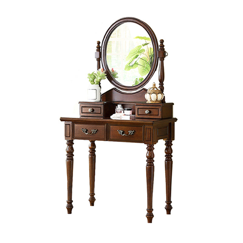 17.7"Wide Wood Makeup Vanity Set with Drawers and Mirror, Brown