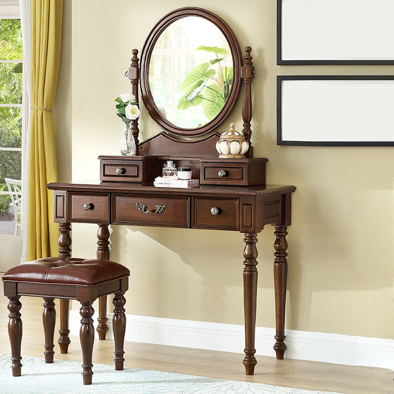 17.7"Wide Wood Makeup Vanity Set with Drawers and Mirror, Brown