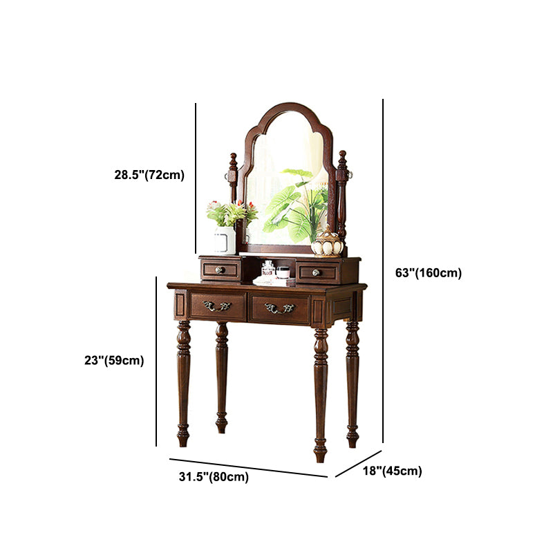 17.7"Wide Wood Makeup Vanity Set with Drawers and Mirror, Brown