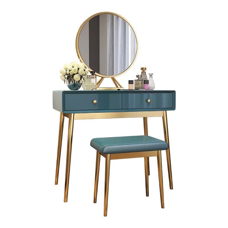 29.5" Height Wood Blue/ White Makeup Vanity with Drawers and Mirror