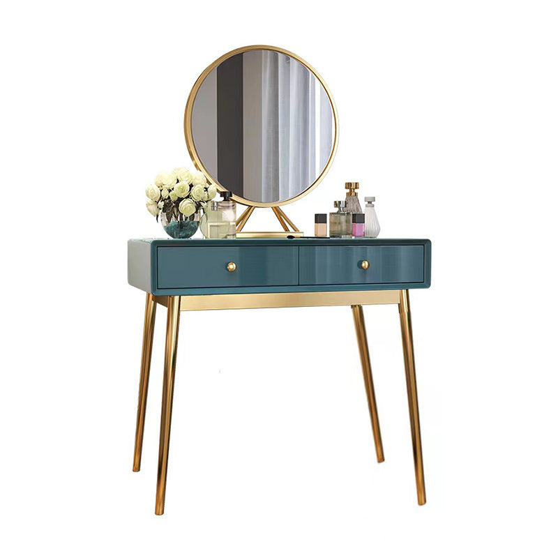 29.5" Height Wood Blue/ White Makeup Vanity with Drawers and Mirror