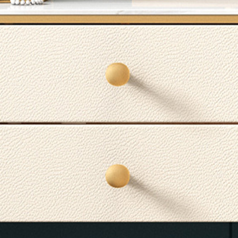 Stone Top Vanity Desk with 6 Drawers, Metallic White/Grey, 15.75" D x 30.71" H