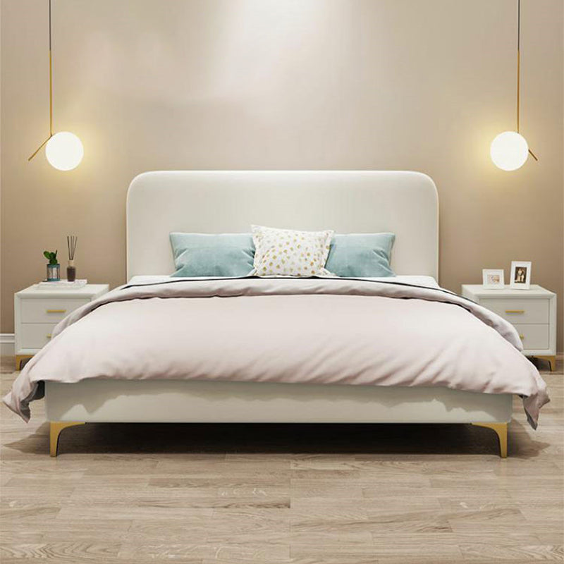Faux Leather White Panel Bed 40.16" H Low Profile Upholstered Bed with Metal Legs