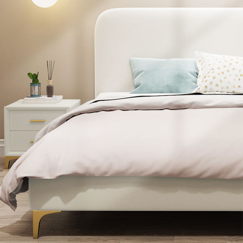 Faux Leather White Panel Bed 40.16" H Low Profile Upholstered Bed with Metal Legs