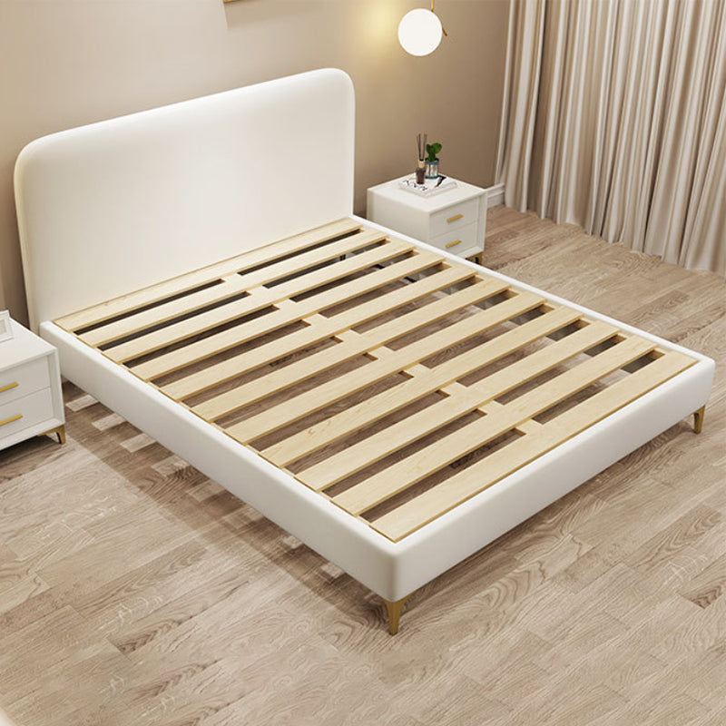 Faux Leather White Panel Bed 40.16" H Low Profile Upholstered Bed with Metal Legs