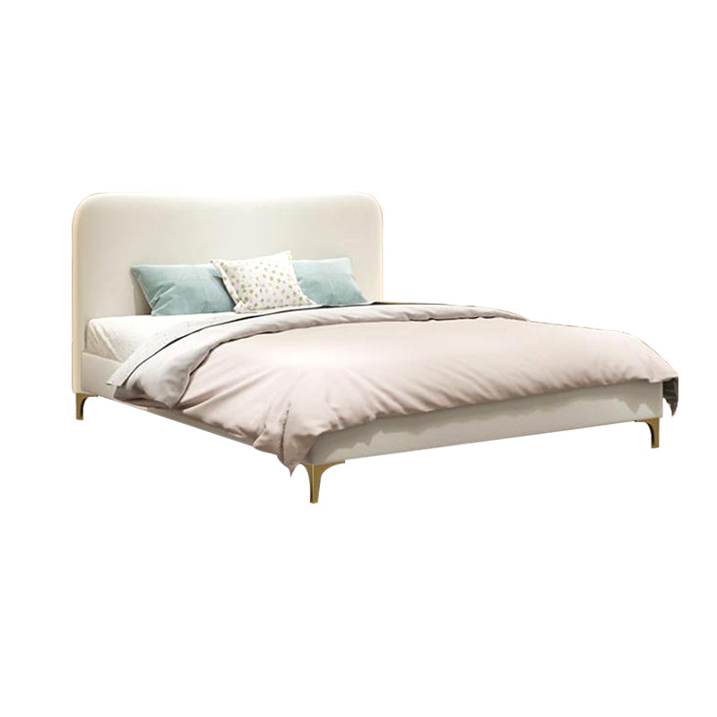 Faux Leather White Panel Bed 40.16" H Low Profile Upholstered Bed with Metal Legs