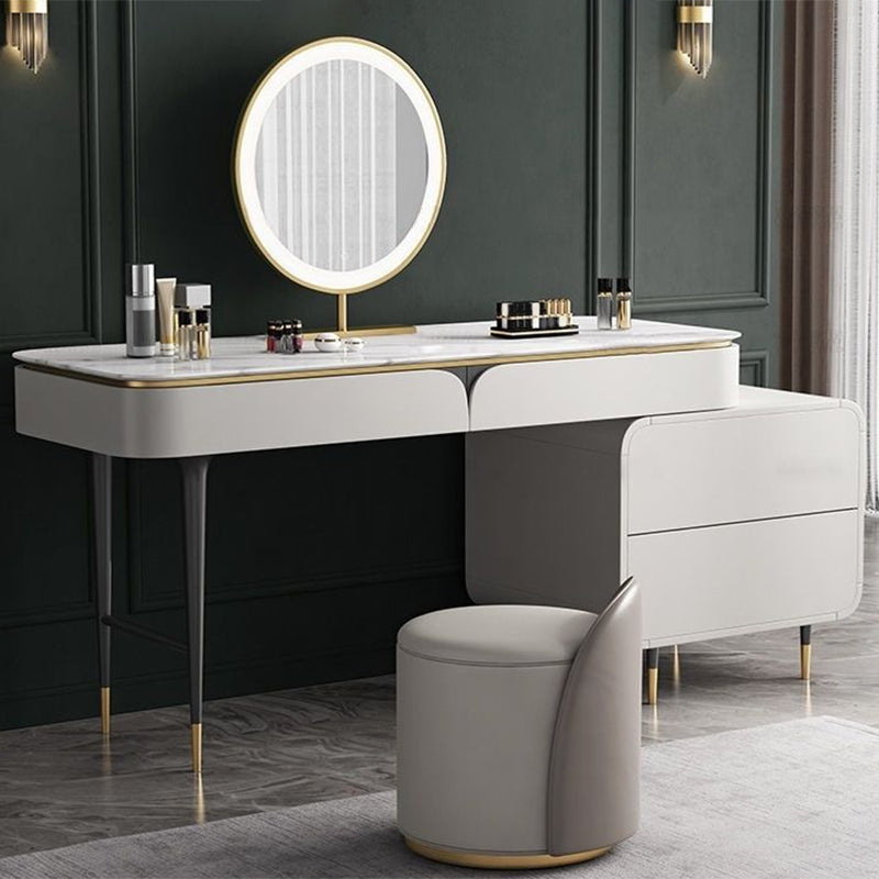 White Rectangular Slate Top Dressing Table Metal Base with 2/4 Drawers Dresser