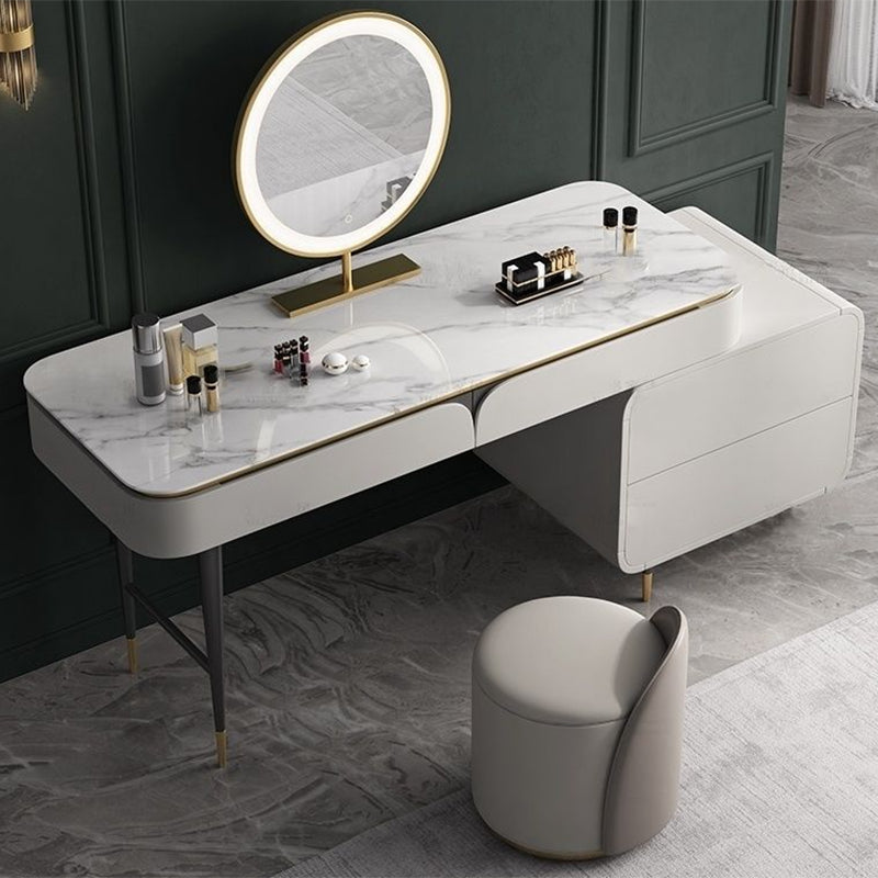White Rectangular Slate Top Dressing Table Metal Base with 2/4 Drawers Dresser