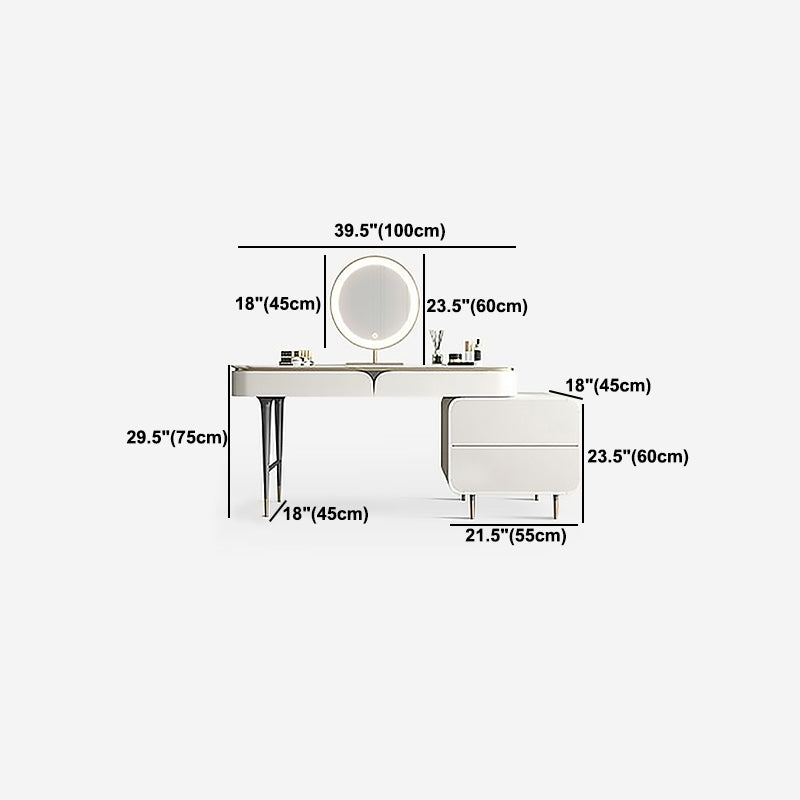 White Rectangular Slate Top Dressing Table Metal Base with 2/4 Drawers Dresser