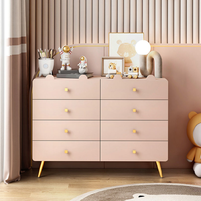 White and Pink Bedroom Dresser Modern Style Wooden Storage Chest with Multi Drawers