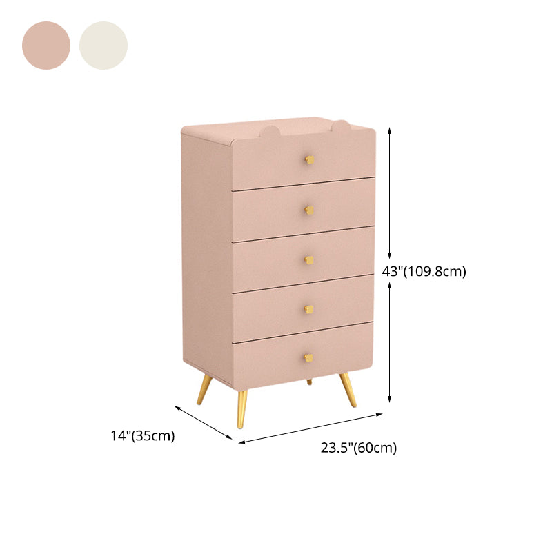 White and Pink Bedroom Dresser Modern Style Wooden Storage Chest with Multi Drawers