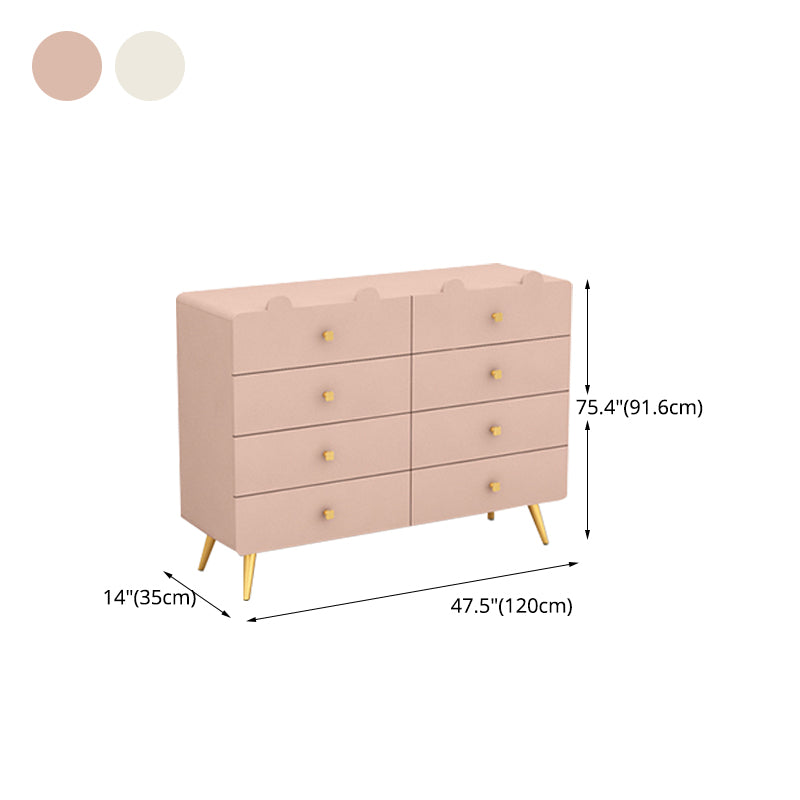 White and Pink Bedroom Dresser Modern Style Wooden Storage Chest with Multi Drawers