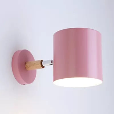 Rotatable Cylinder Wall Light One Head Macaron Style Metal Wall Lamp for Child Bedroom