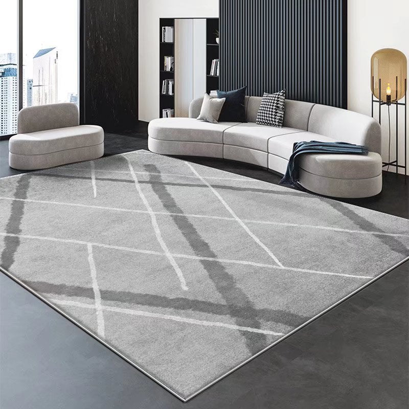 Gray Gorgeous Rug Polyester Line Rug Stain Resistant Indoor Rug for Sitting Room