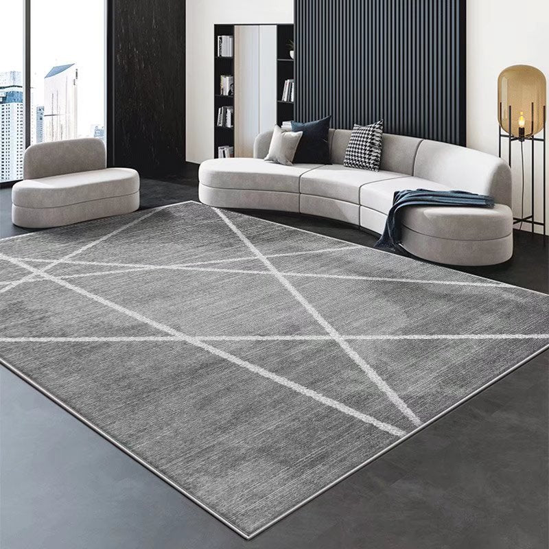 Gray Gorgeous Rug Polyester Line Rug Stain Resistant Indoor Rug for Sitting Room