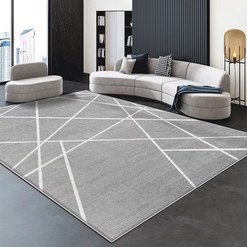 Gray Gorgeous Rug Polyester Line Rug Stain Resistant Indoor Rug for Sitting Room