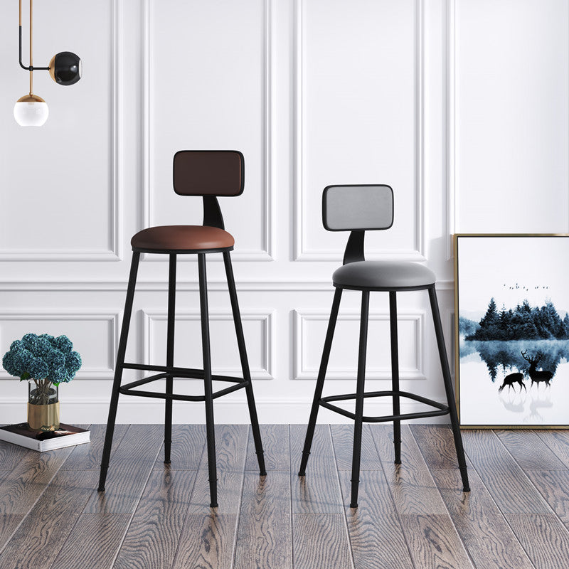 Modern Backrest Armless Counter Stool Iron Cafe Bar Stool with Leather Cushion