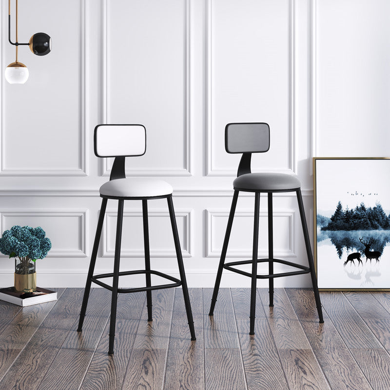 Modern Backrest Armless Counter Stool Iron Cafe Bar Stool with Leather Cushion