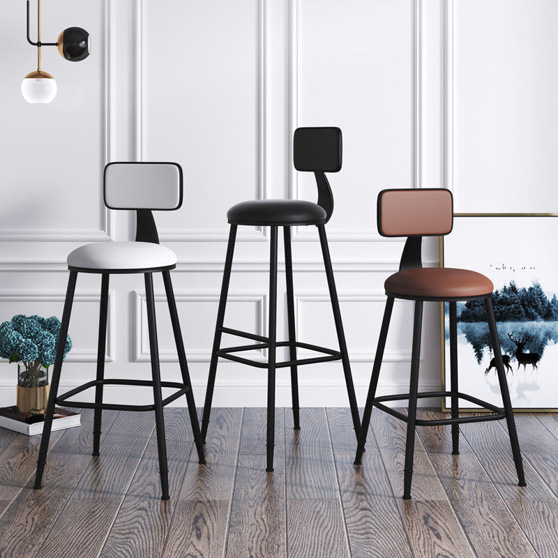 Modern Backrest Armless Counter Stool Iron Cafe Bar Stool with Leather Cushion