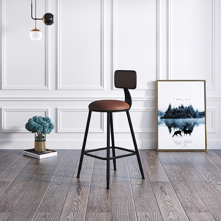 Modern Backrest Armless Counter Stool Iron Cafe Bar Stool with Leather Cushion