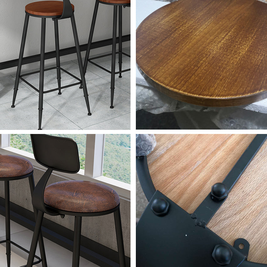 Industrial Style Bar Stool Wooden Counter Bar Stool with Metal Legs for Home