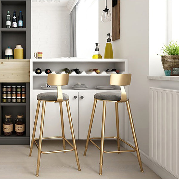 Glam Backrest Armless Counter Stool Iron Kitchen Bar Stool with Pedal and Cushion