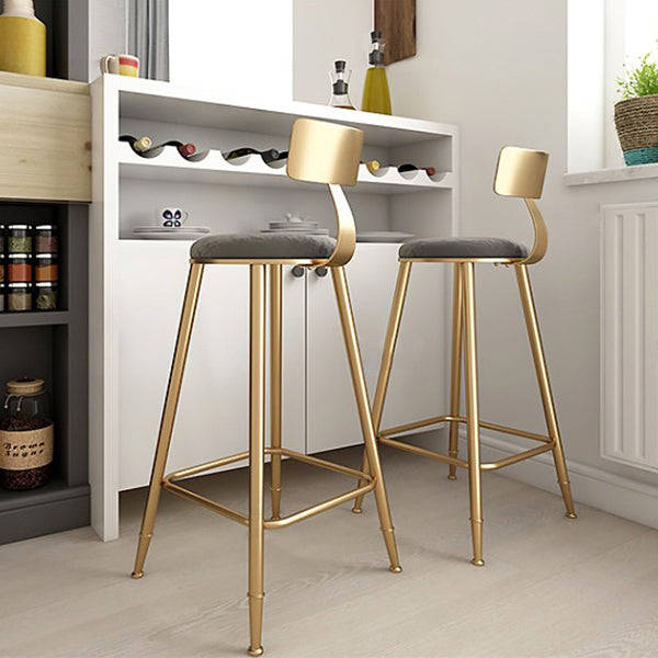 Glam Backrest Armless Counter Stool Iron Kitchen Bar Stool with Pedal and Cushion