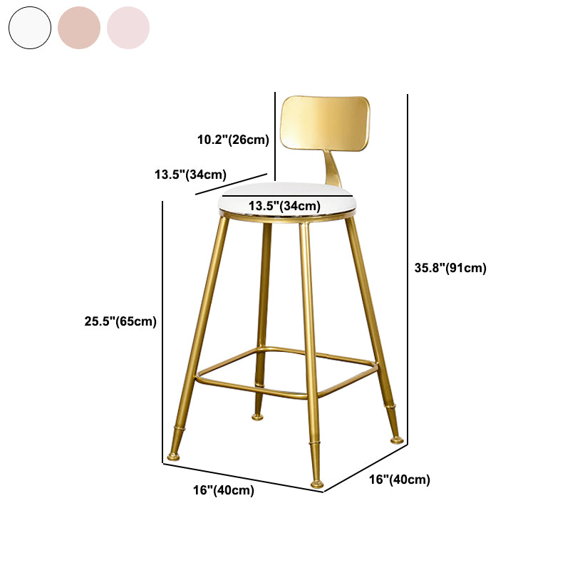 Glam Backrest Armless Counter Stool Iron Kitchen Bar Stool with Pedal and Cushion