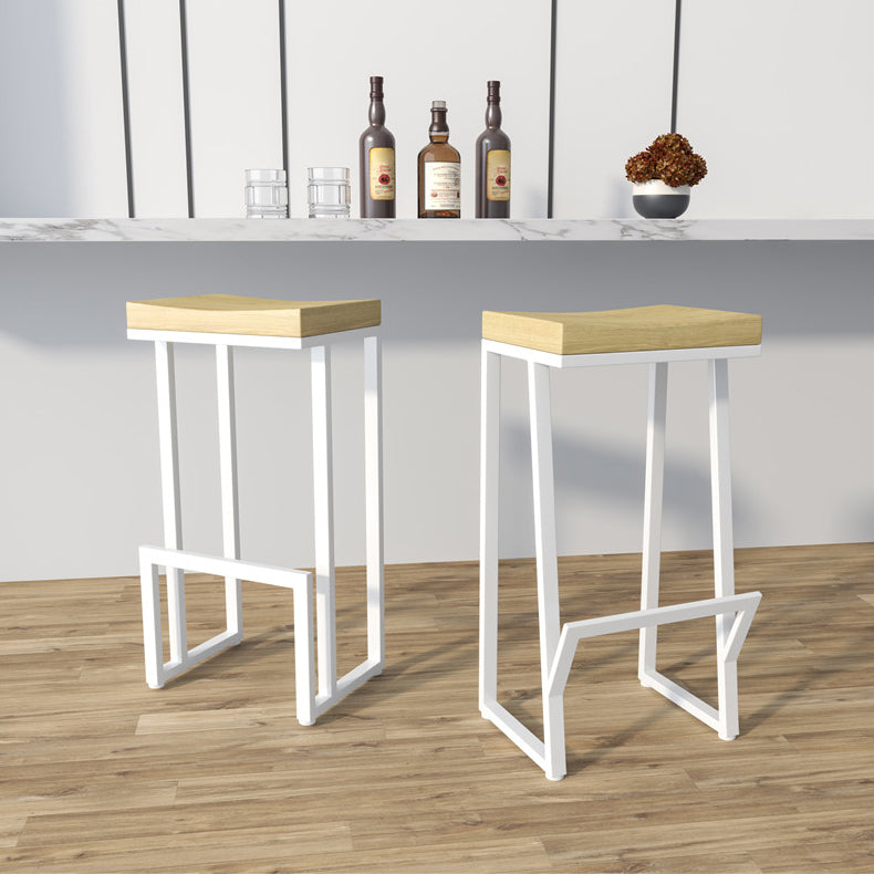 Modern Armless Backless Counter Stool Iron Kitchen Bar Stool with Wooden Seat