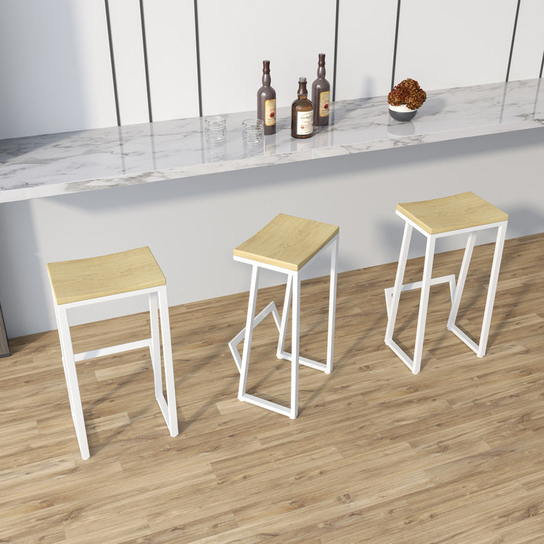 Modern Armless Backless Counter Stool Iron Kitchen Bar Stool with Wooden Seat