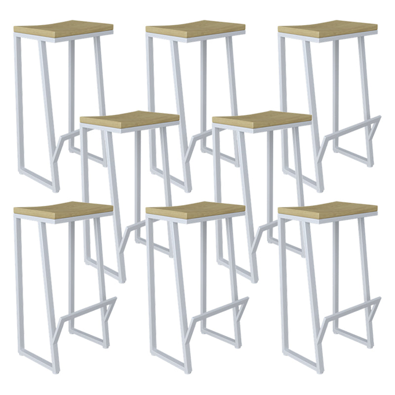 Modern Armless Backless Counter Stool Iron Kitchen Bar Stool with Wooden Seat