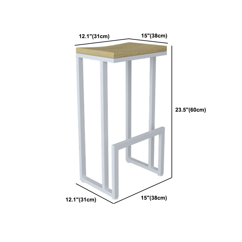 Modern Armless Backless Counter Stool Iron Kitchen Bar Stool with Wooden Seat