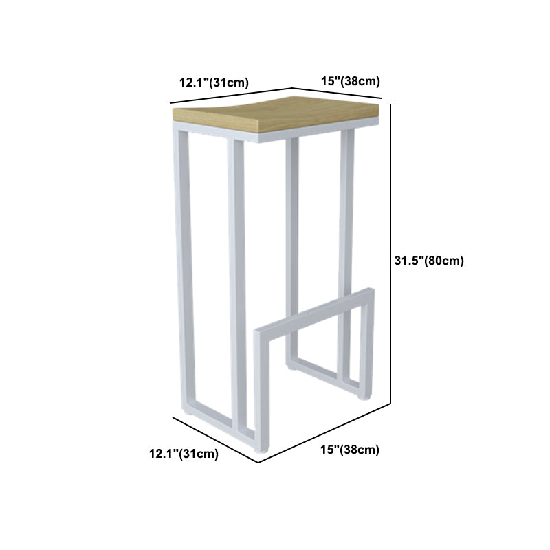 Modern Armless Backless Counter Stool Iron Kitchen Bar Stool with Wooden Seat