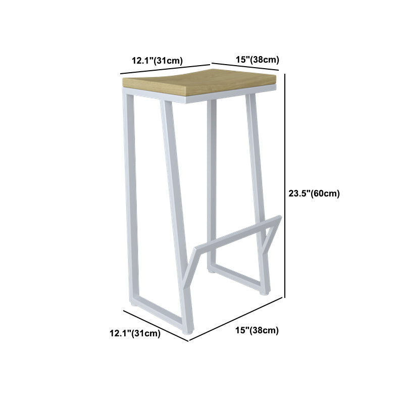Modern Armless Backless Counter Stool Iron Kitchen Bar Stool with Wooden Seat