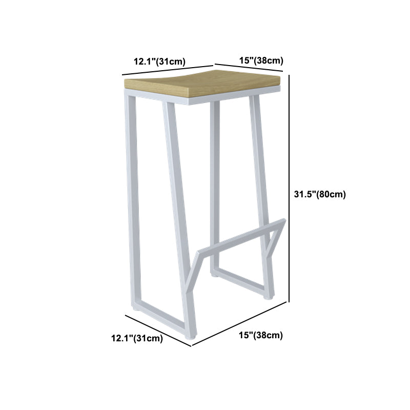 Modern Armless Backless Counter Stool Iron Kitchen Bar Stool with Wooden Seat