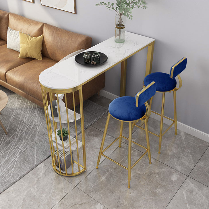 1/3 Pieces Glam Iron Bar Table Set White Faux Marble Top Bistro Set with Shelf