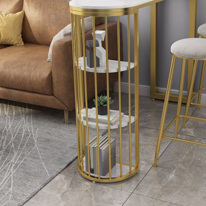 1/3 Pieces Glam Iron Bar Table Set White Faux Marble Top Bistro Set with Shelf