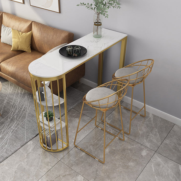 1/3 Pieces Glam Iron Bar Table Set White Faux Marble Top Bistro Set with Shelf