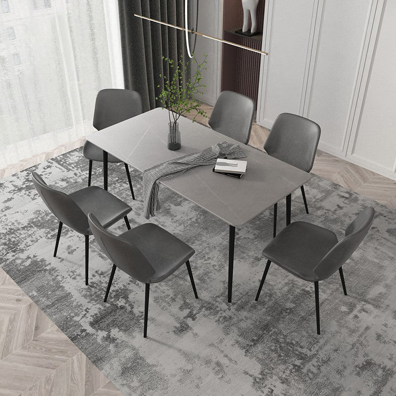 Modern Grey Dinette Set 1/4/7 Pieces Rectangle Dining Table Set with Stone Top