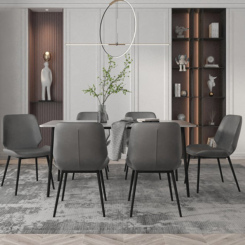 Modern Grey Dinette Set 1/4/7 Pieces Rectangle Dining Table Set with Stone Top